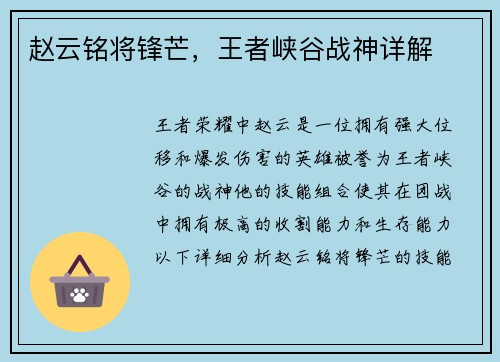 赵云铭将锋芒，王者峡谷战神详解